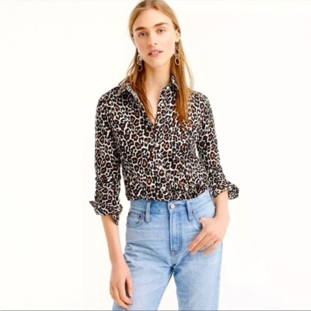 J. Crew Slim Perfect Shirt in Leopard Print 4 - Picture 2 of 11